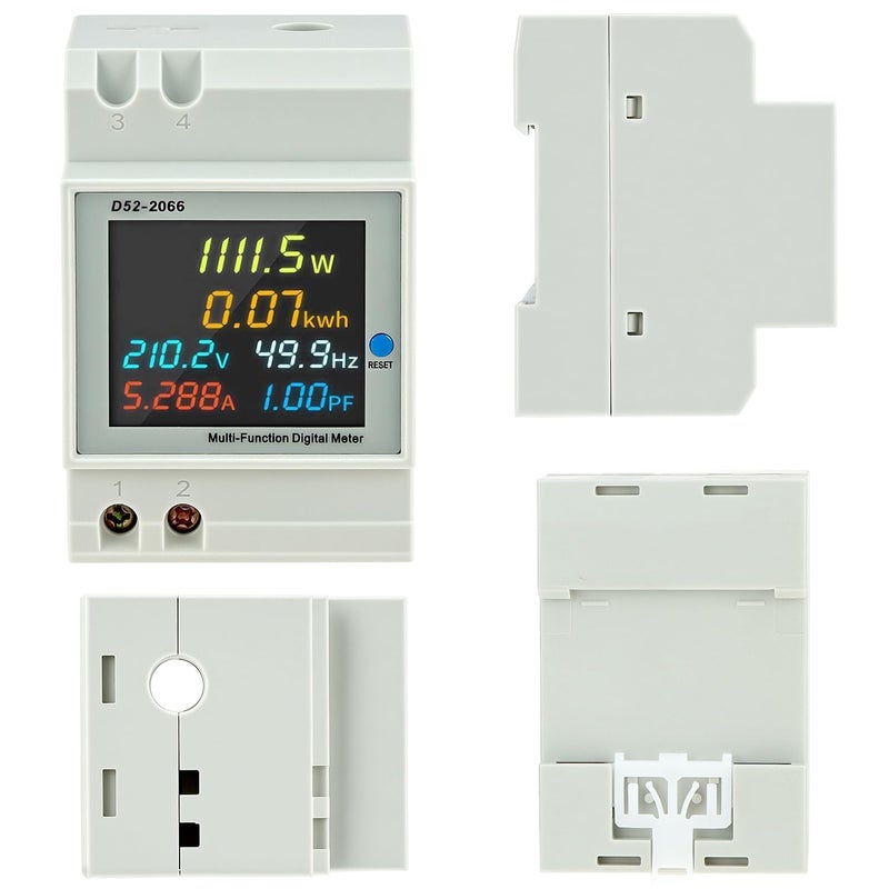 QWORK عداد طاقة أحادي الطور، AC 40-300V 100A لمراقبة استهلاك الكهرباء فولت ميتر لعامل القدرة والجهد والتيار KWh التردد - Image 2